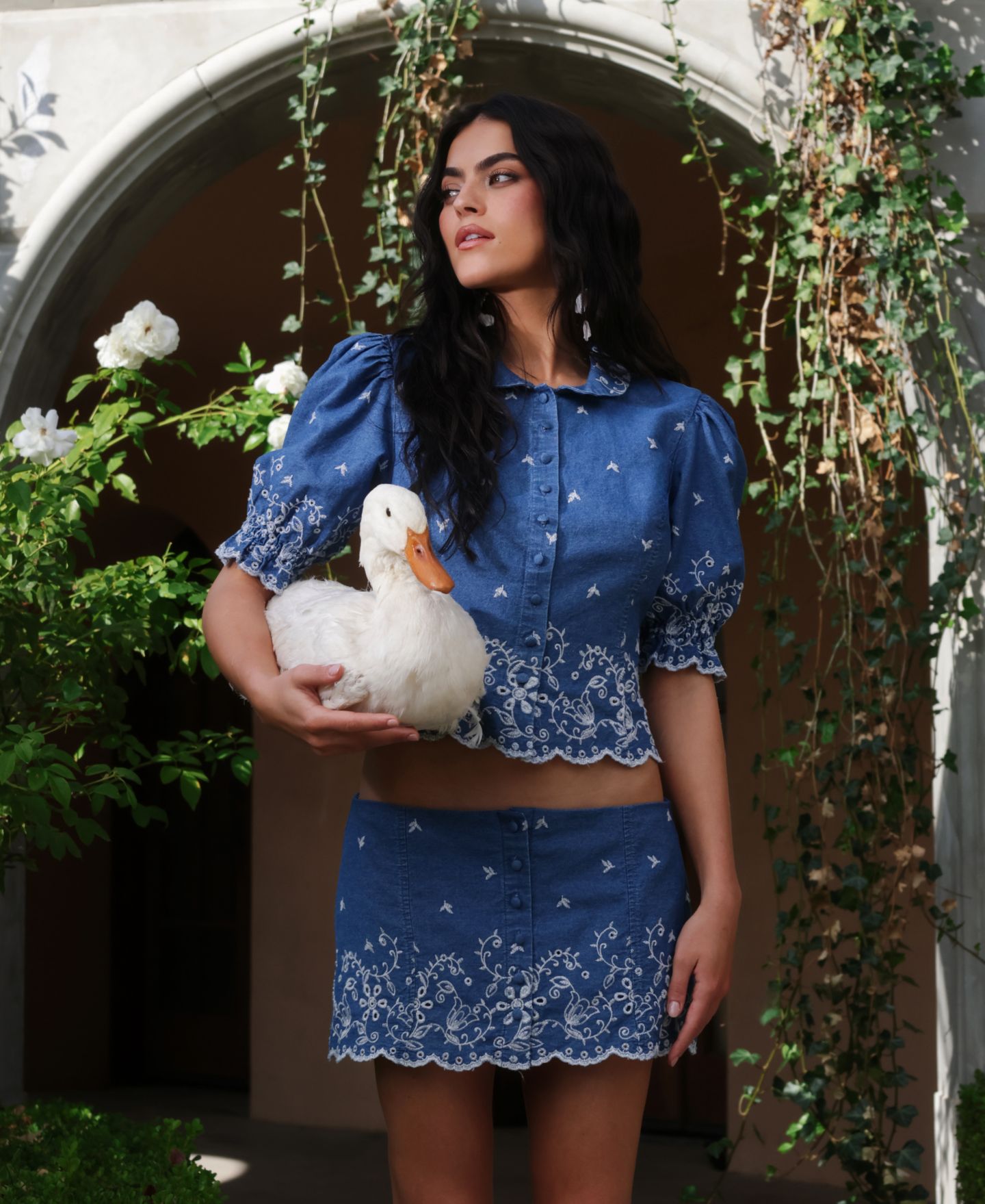 Женская юбка Avec Les Filles Scallop Hem Mini, цвет: Синий — фото 7
