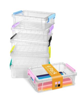 6pack Pencil Box Plastic Case Crayon Marker Organizer Container Lid Stackable Storage Craft Pen Art School