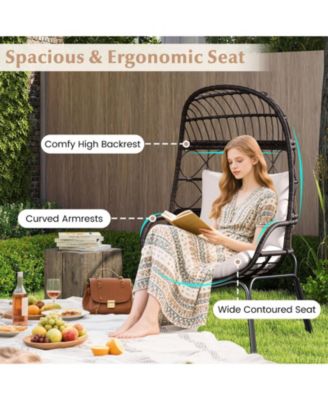 Patio Wicker Egg Chair with Rattan Frame and Seat Cushions