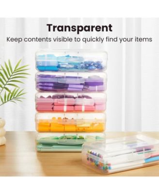 6 pack Plastic Pencil Case Crayon Pen Organizer Snap Lid Stackable Craft Storage Box