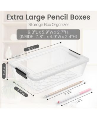Pencil Box Stackable Clear Organizer Plastic Container Lid Art School Supply
