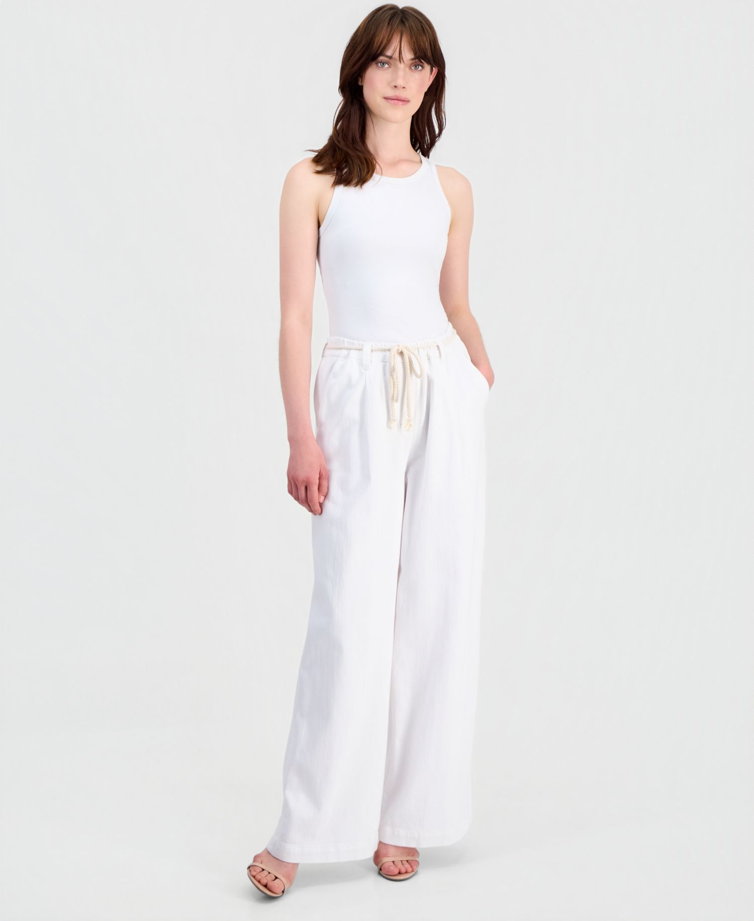 Petite "Ab"Leisure Sky Rise Pleated Wide-Leg Rope-Belt Pants