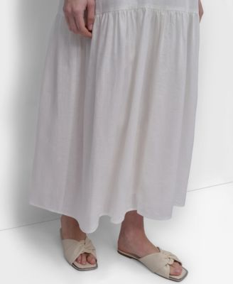 Women's Sleeveless Keyhole Crewneck Tiered Maxi Dress