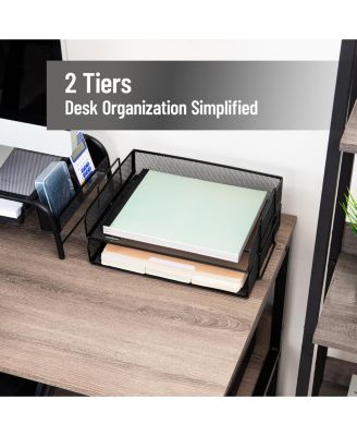 Stackable Paper Tray Desktop Organizer Metal Mesh File Storage