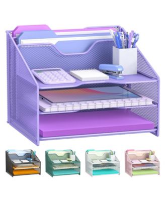 Mesh Desk File Organizer 3 Trays 2 Upright Sections