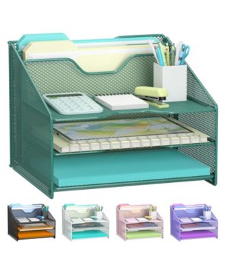 Mesh Desk File Organizer 3 Trays 2 Upright Sections