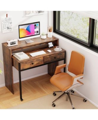 Extendable Rolling Desk with 2 Storage Drawers Home Office