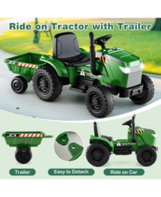12V 2-in-1 Kids Ride On Tractor with Trailer and 3-Gear Shift-Grayish Green