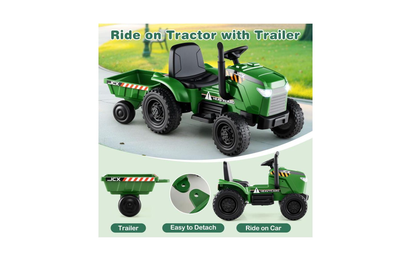 Детская игрушка HONGGE 12V 2-in-1 Remote Control Ride-On Tractor with Detachable Trailer, 66 lbs Capacity, Ages 3-8, цвет: Зелёный — фото 10