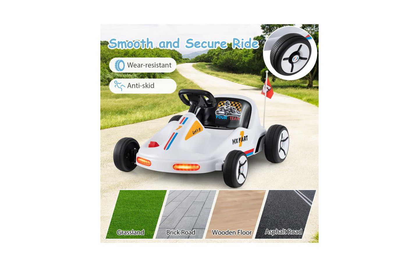 Детская игрушка HONGGE 12V Electric Go Kart with Remote Control and LED Lights, Ages 3+, цвет: Белый — фото 7