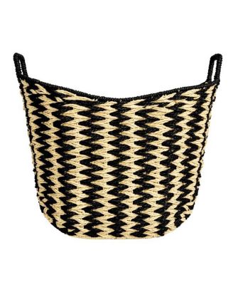 Zigzag Woven Paper Rope Basket, Black and Natural