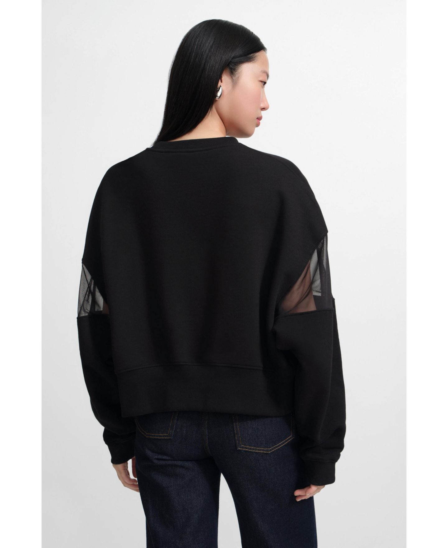 Женский свитшот Marcella Iara Mesh-Sleeve Panel Dropped-Shoulder Ribbed-Hem, цвет: Чёрный — фото 3