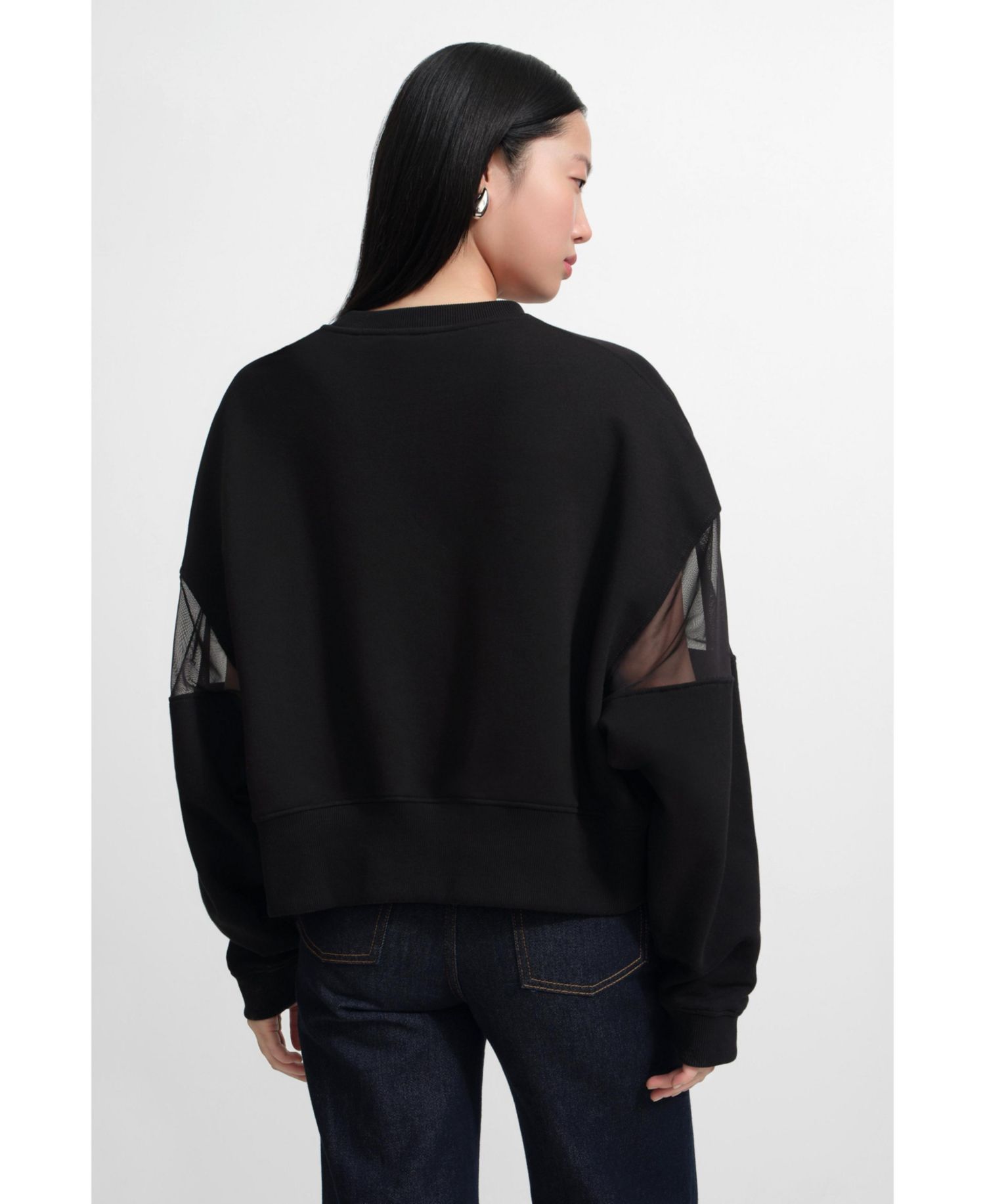 Women's Iara Mesh-Sleeve Panel Dropped-Shoulder Ribbed-Hem Sweatshirt