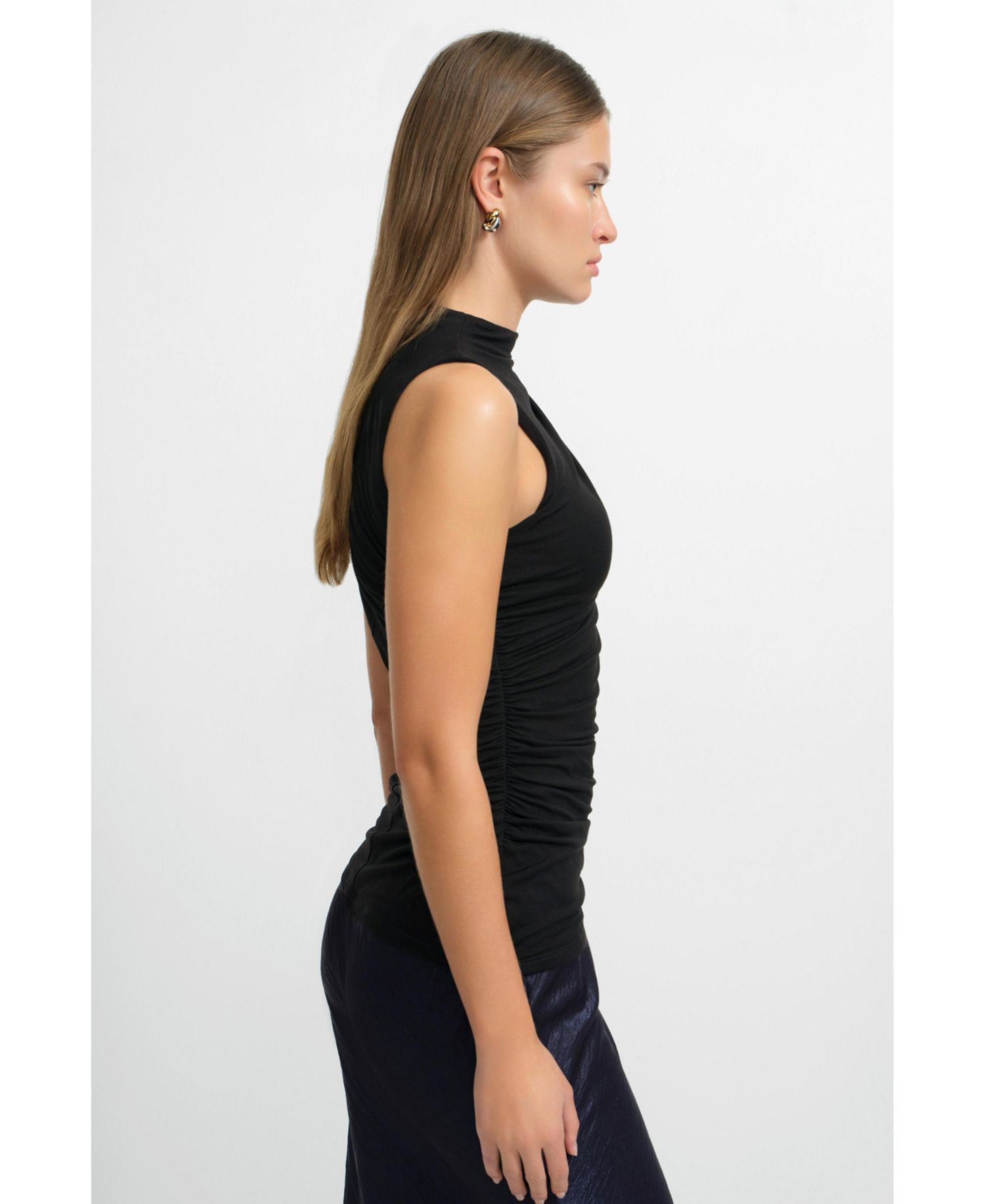 Women's Amila Draped Funnel-Neck Side-Ruched Jersey Top