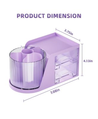 Desk Organizer Rotating Pen Holder 2 Drawer Storage 6 slots