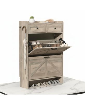 Rustic Farmhouse Narrow Shoe Cabinet Entryway Hallway Large Capacity Slim Storage Rack