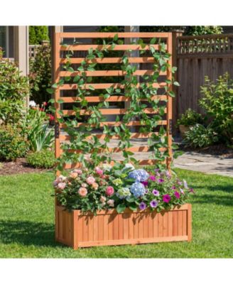 2 PCS Wooden Raised Garden Bed w/ Vertical Trellis Liner Drainage
