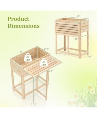 Wooden Raised Garden Bed w/ Legs Foldable Side Table Drainage for Flower Herb
