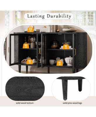 Farmhouse Sideboard Cabinet, Wood Buffet Cabinet with Glass Doors, Adjustable Shelves and Cable Management for Dining Room, Living Room