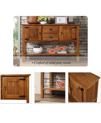  Solid Wood Sideboard Console Table, Retro Style Storage Dining Buffet Cabinet with 2 Drawers, Cabinets and Bottom Shelf for Living Room