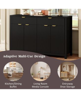Modern Fluted Sideboard Buffet Cabinet,  Wood Console Table with 2 Drawers, 4 Doors and Adjustable Shelves for Living Room