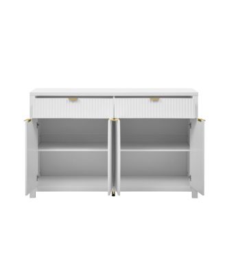  Modern Fluted Sideboard Cabinet, Wood Storage Buffet Console with 2 Drawers, 4 Doors and Adjustable Shelves for Living Room