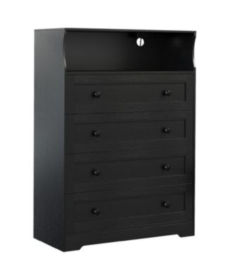 4 Drawer Wooden Dresser with Charging Station and LED Light for Bedroom or Closet