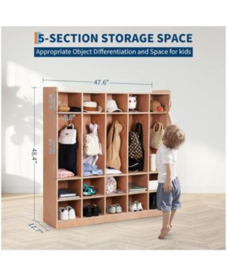 Wall Mounted Cubby Organizer with 15 Storage Compartments and Hooks
