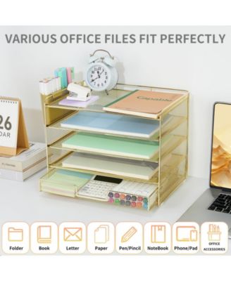 Desk Organizer 5-Tier Letter Tray Drawer Pen Holders File Storage