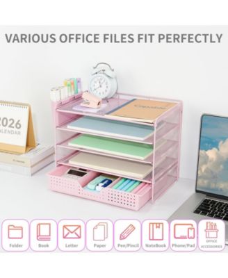 Desk Organizer 5-Tier Letter Tray Drawer Pen Holders File Storage