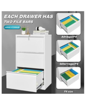 Lateral Steel Filing Cabinet with 3 Locking Drawers and Card Holder
