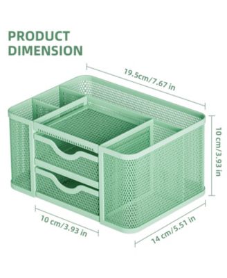 Mesh Desk Organizer Pen Holder 2 Drawer 5 Compartments Office