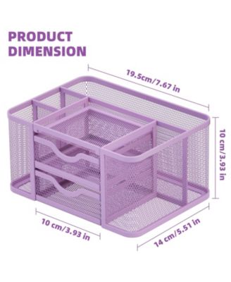 Mesh Desk Organizer Pen Holder 2 Drawer 5 Compartments Office