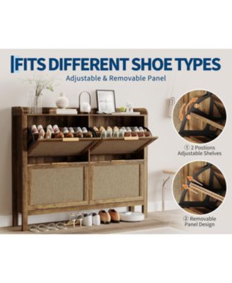 Rattan Shoe Cabinet with 4 Flip Drawers, 47 Wide Slim Entryway Storage, 9.45 Depth