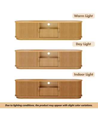 Fluted TV Stand for TVs up to 75", Farmhouse Media Console Entertainment Center with Sliding Wood Slatted Doors and Drawer for Living Room