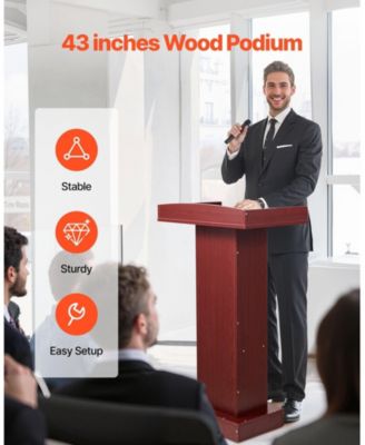 Podium Stand, 41" Wooden Lectern, Laptop Desk with Storage Shelf, Elegant