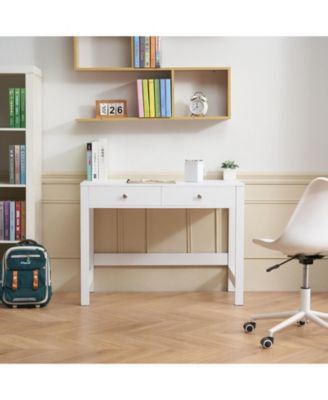 Small Desk with Drawers, Kids Desk for Bedroom, Modern Study Table, White