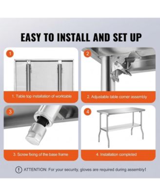 Folding Commercial Prep Table, 48 x 24 Inch, Stainless Steel, 300 lbs Capacity