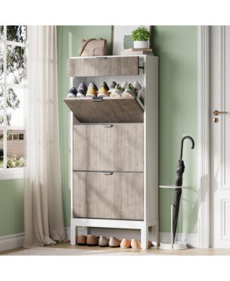 Slim Shoe Cabinet with 3 Flip Drawers, Metal Legs for Hallway