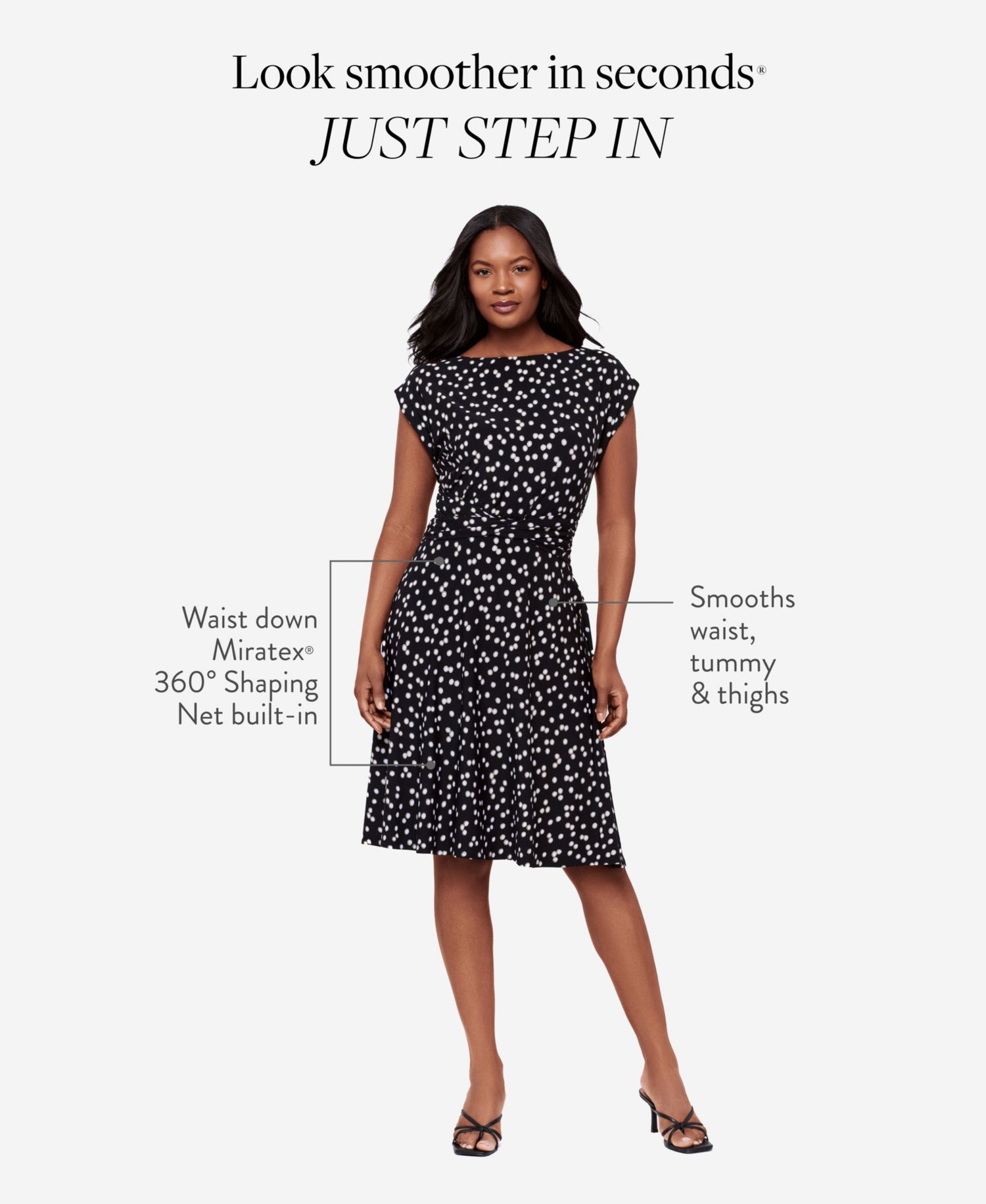 Women's Dot-Print Boat Neck Short-Sleeve Shaping Dress