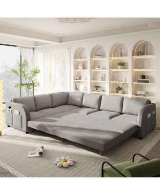  Oversize L-Shaped Sofa Couch with Pull-Out Bed & USB Port