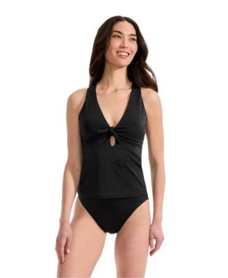 Women's Shine Ribbed Tankini Top and High Waisted Bottom Swimsuit Set