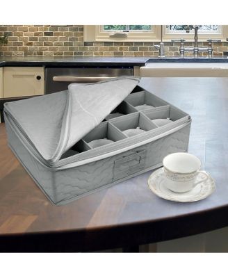 5-Piece Quilted Dinnerware Storage Set - for Transporting Dishes, Round Plates, Glassware, Cups, and mugs with Felt Plate Protectors