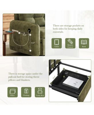 3-in-1 Sleeper Chair Bed, 80" Extra Long Pull Out Sofa with USB Charging & Storage