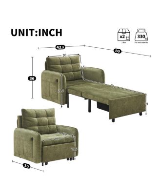 3-in-1 Sleeper Chair Bed, 80" Extra Long Pull Out Sofa with USB Charging & Storage