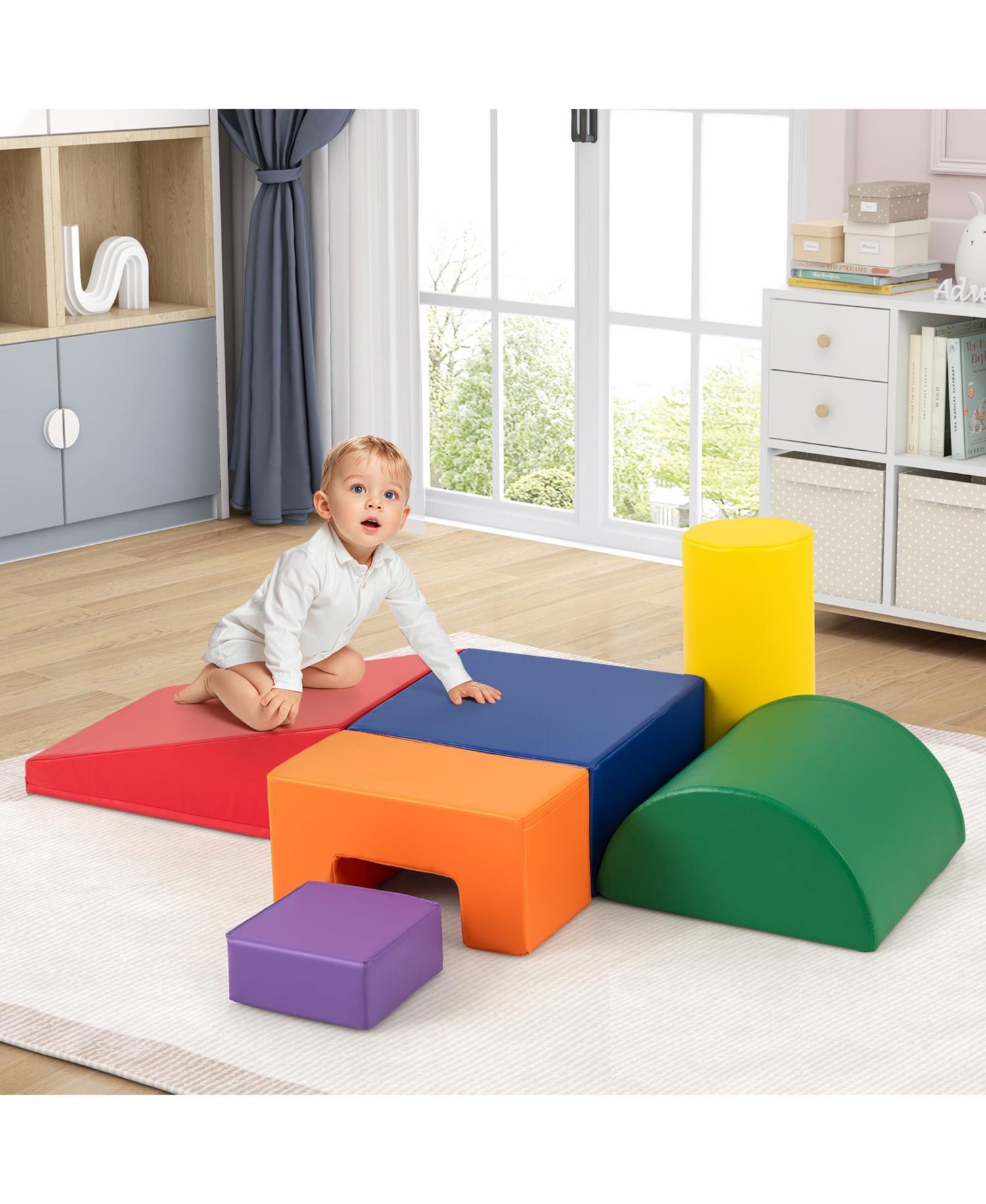 6-Piece Foam Climbing Blocks Indoor Climb & Crawl Set, Rectangle Shapes