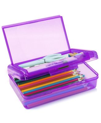 Double Layer Hard Pencil Case Plastic Translucent Snap-tight Lid Pen Storage Organizer