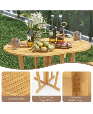 Outdoor Folding Bar Table w/ Oval Tabletop and Cross Base for Patio