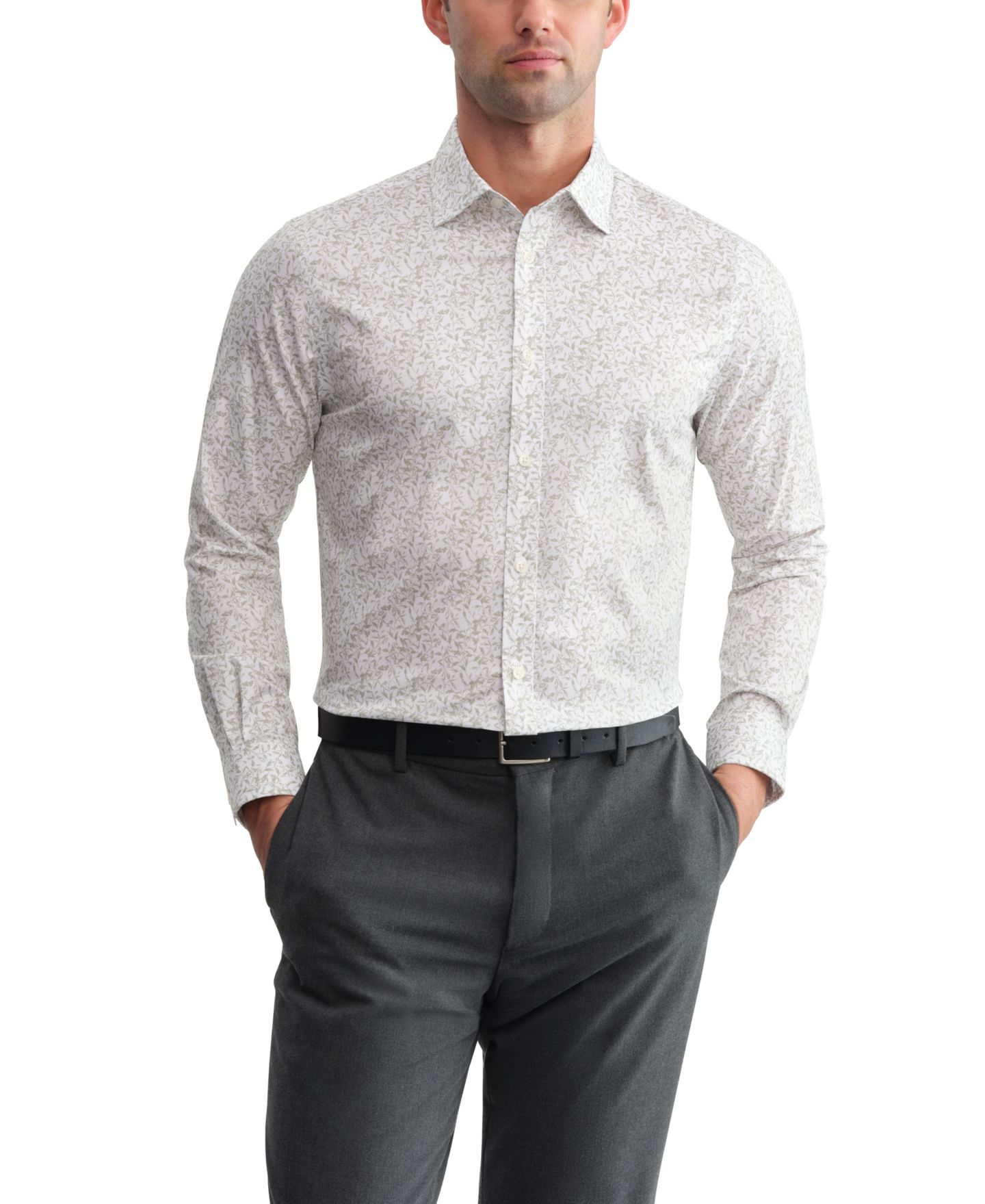 Мужская рубашка Michael Kors Cool Max Fiber Spread Collar Dress Shirt, цвет: Шалфейный зелёный — фото 1