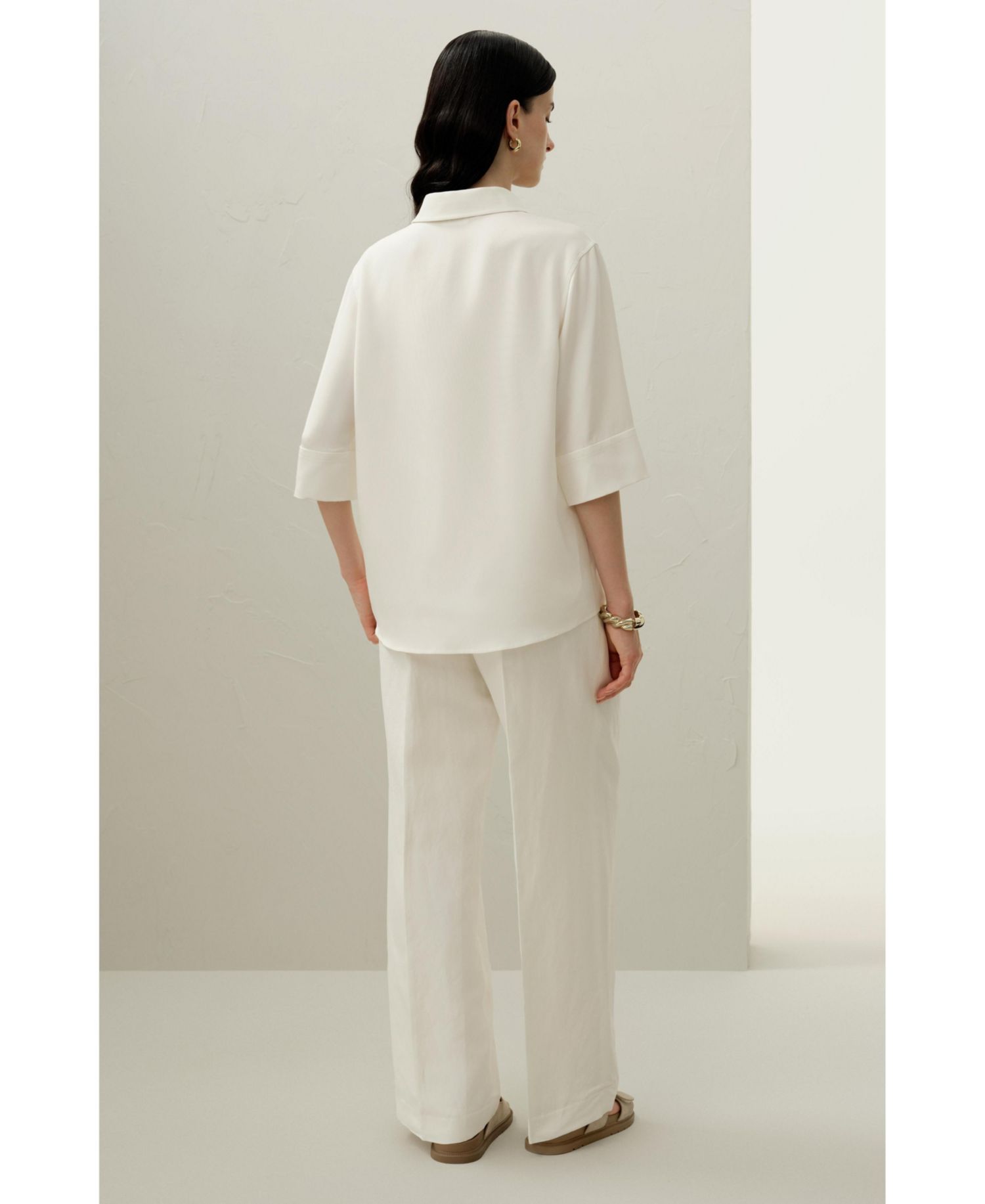 Women's Heavy Silk Crepe Relaxed Half-Sleeve Shirt